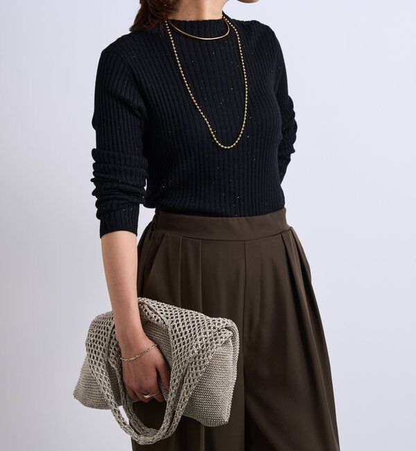  「《大人カジュアルに◎さりげない輝き》プチスパンコールリブニット」|シャツ・ブラウス|