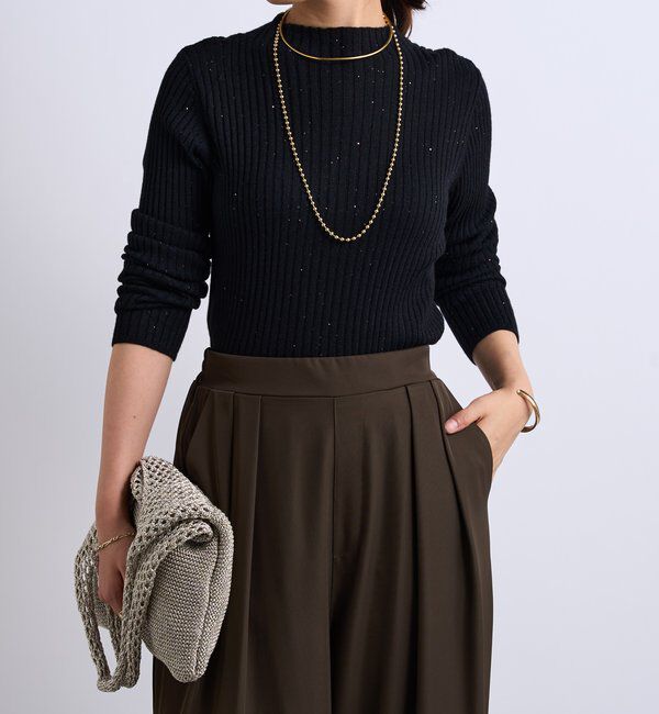  「《大人カジュアルに◎さりげない輝き》プチスパンコールリブニット」|シャツ・ブラウス|