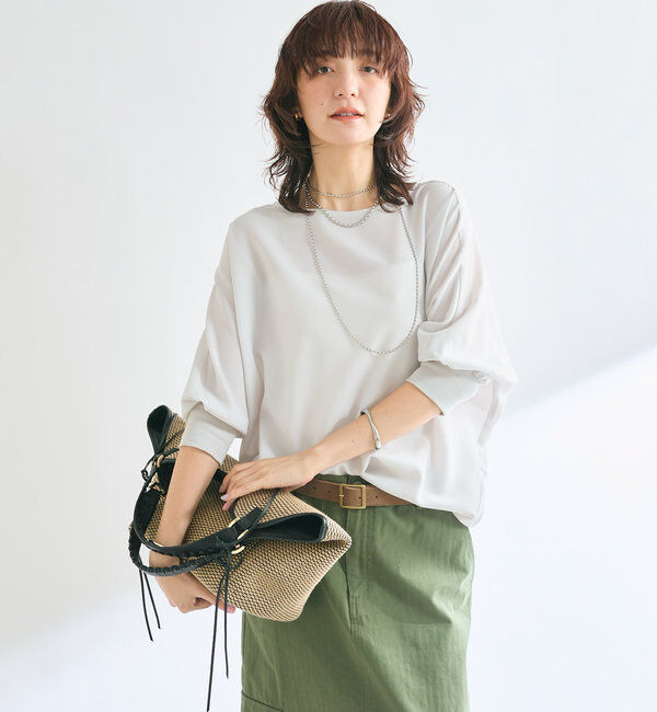  「【レビュー高評価/冷房・日焼け対策◎】リブ付きジョーゼットドルマンブラウス」|シャツ・ブラウス|