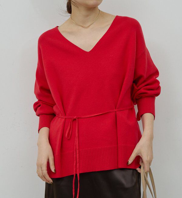  「【CHIKAコラボ】【着やせ&times;時短おしゃれ】タイ付き総針Vネックニット」|ニット・セーター|