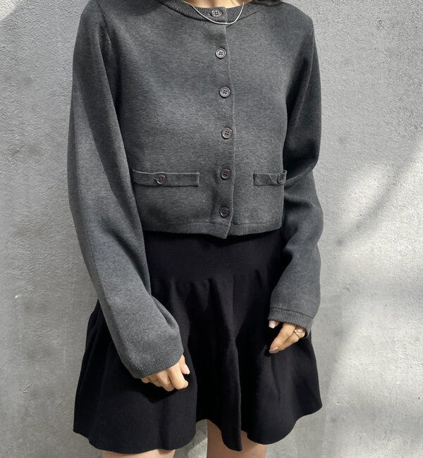 「[mline]ポケットチビカーディガン」|カーディガン|チャコールグレー