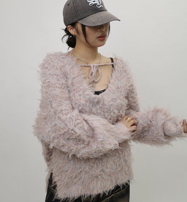  「モヘアライクリボンニット」|ニット・セーター|ピンク