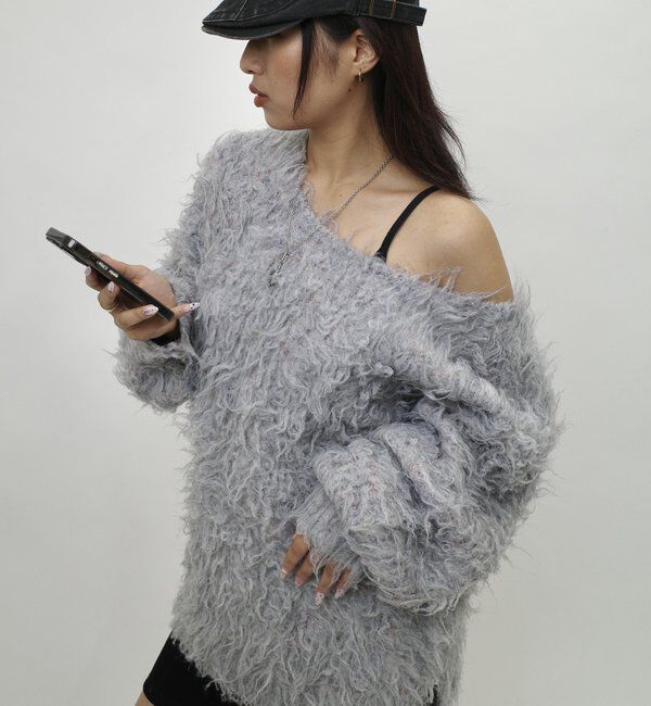  「モヘアライクリボンニット」|ニット・セーター|グレー