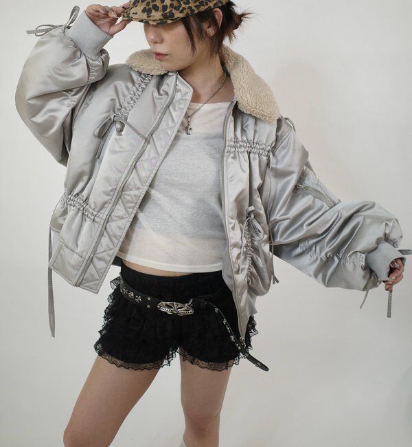  「【Six M/シックスエム】ドロスト衿ボアMA-1」|ブルゾン・スタジャン|シルバー