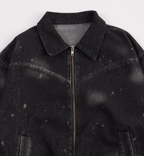  「スプレーブリーチステンカラーデニムブルゾン【セットアップ対応】」|デニムジャケット|