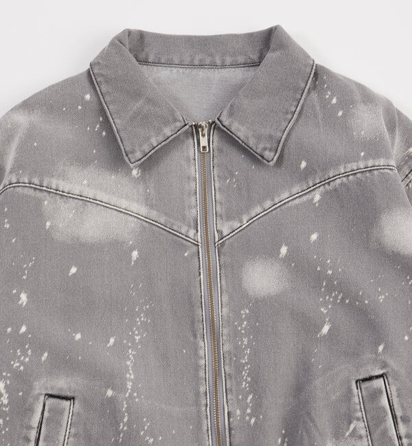  「スプレーブリーチステンカラーデニムブルゾン【セットアップ対応】」|デニムジャケット|