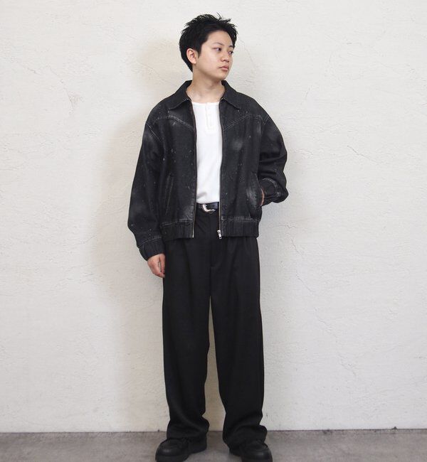  「スプレーブリーチステンカラーデニムブルゾン【セットアップ対応】」|デニムジャケット|
