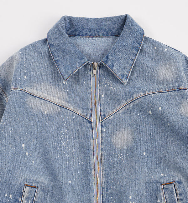  「スプレーブリーチステンカラーデニムブルゾン【セットアップ対応】」|デニムジャケット|