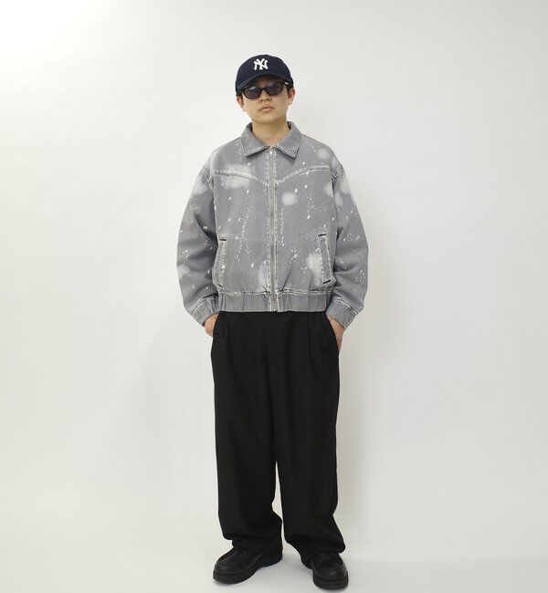  「スプレーブリーチステンカラーデニムブルゾン【セットアップ対応】」|デニムジャケット|