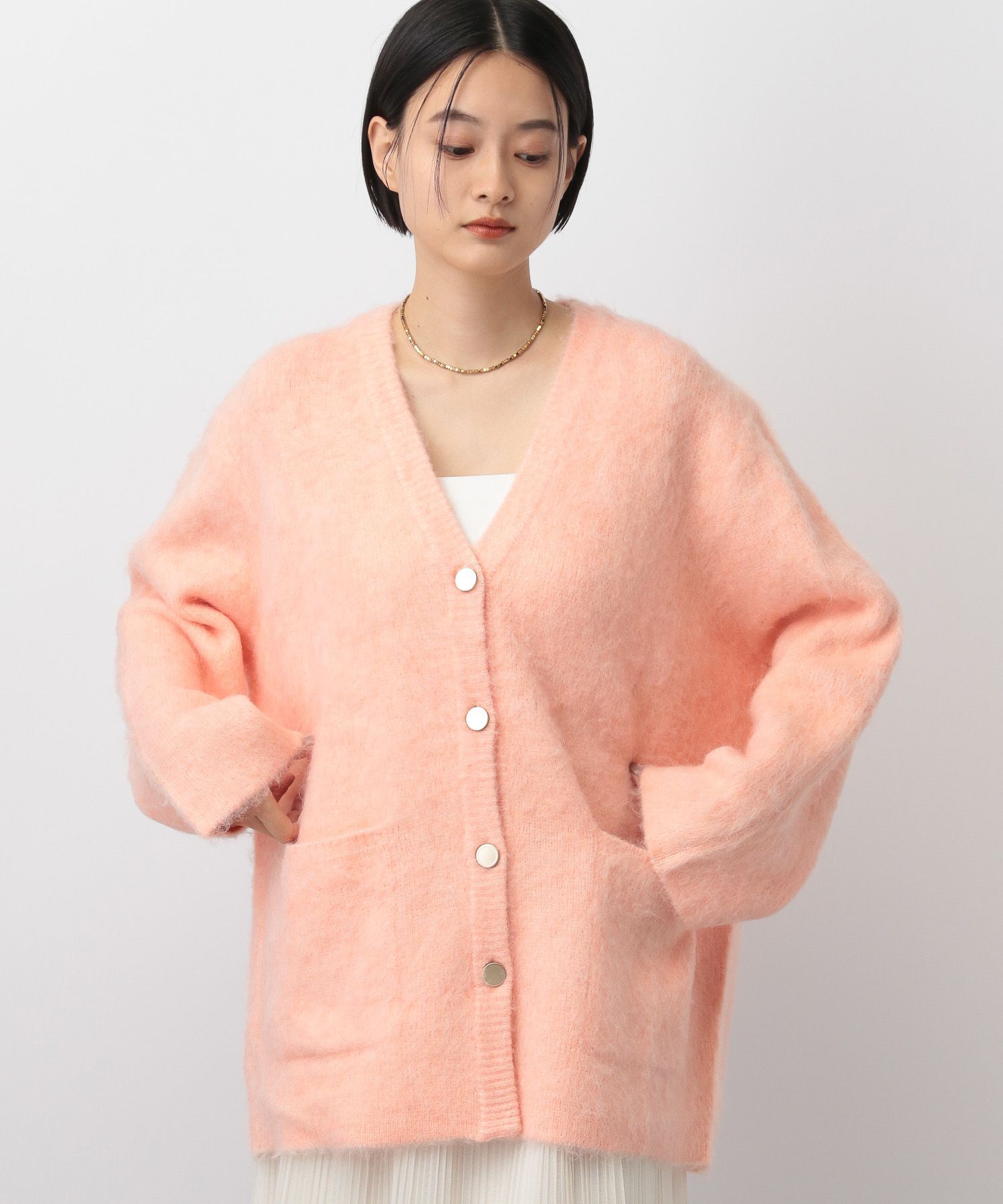 A part by 「【WEB限定】シャギーロングVネックカーディガン」|ニット・セーター|ピンク