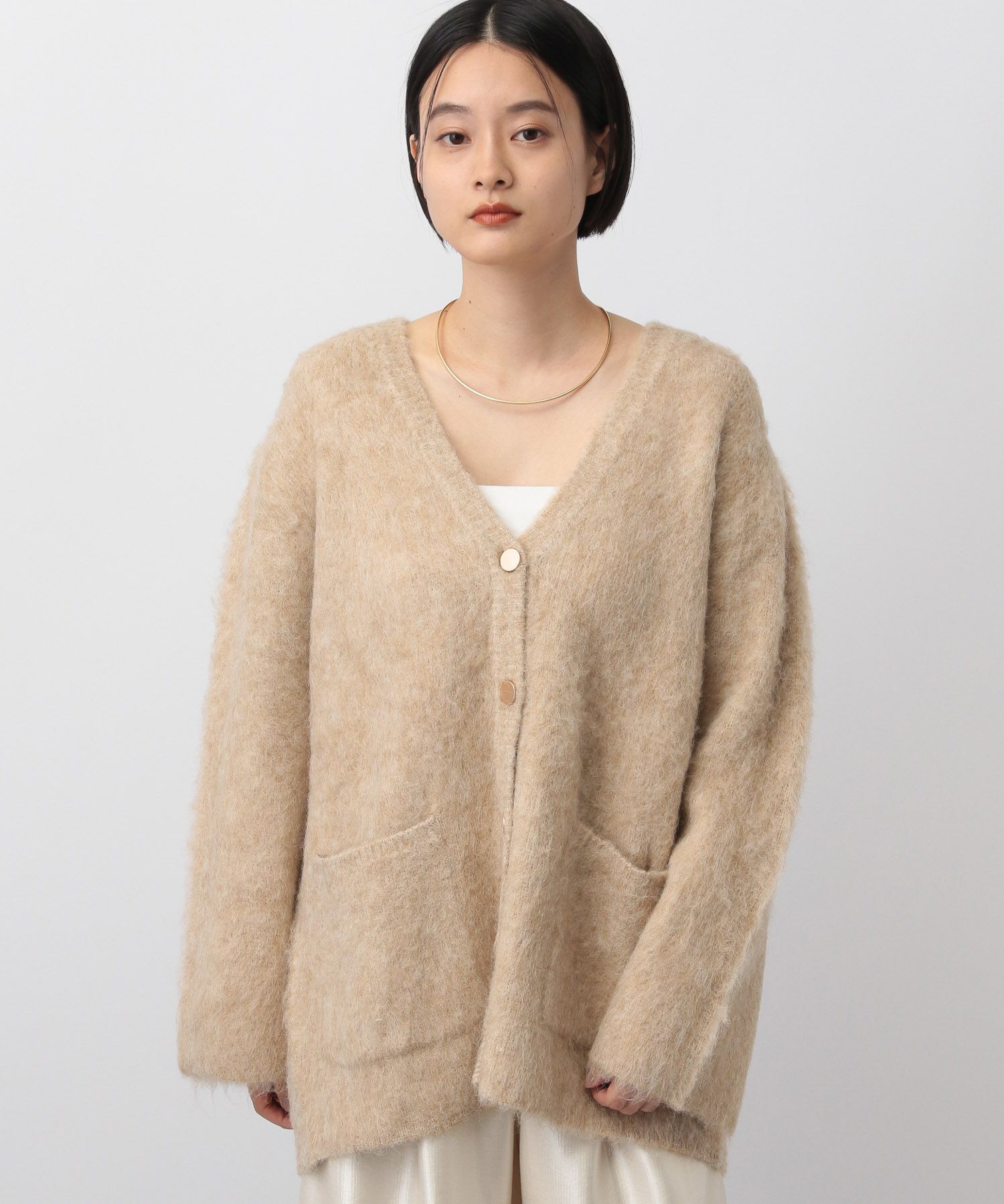 A part by 「【WEB限定】シャギーロングVネックカーディガン」|ニット・セーター|ベージュ