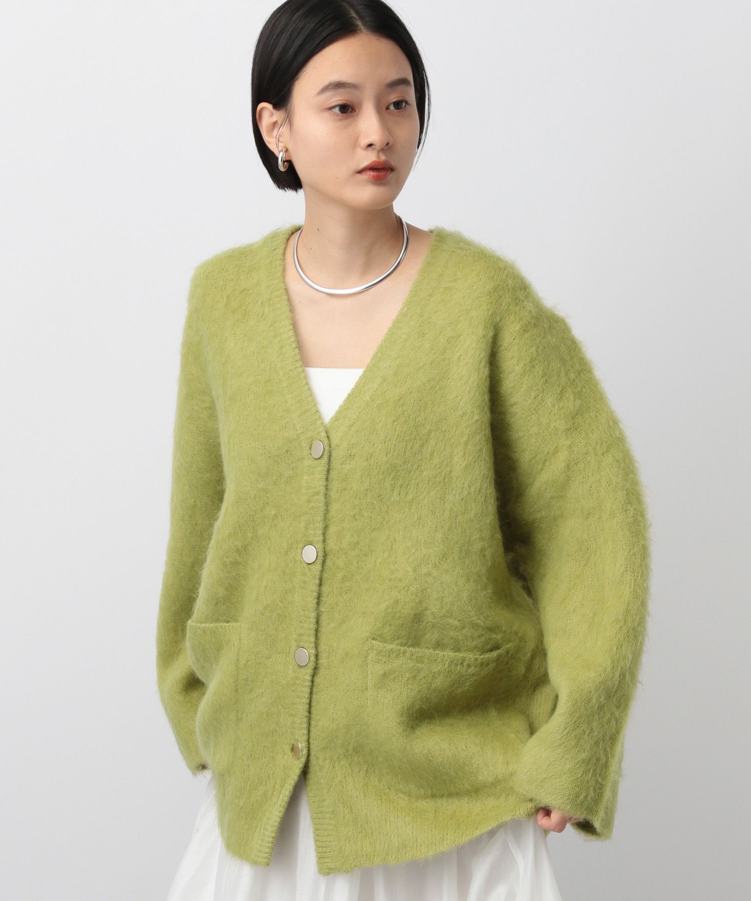 A part by 「【WEB限定】シャギーロングVネックカーディガン」|ニット・セーター|ライトグリーン
