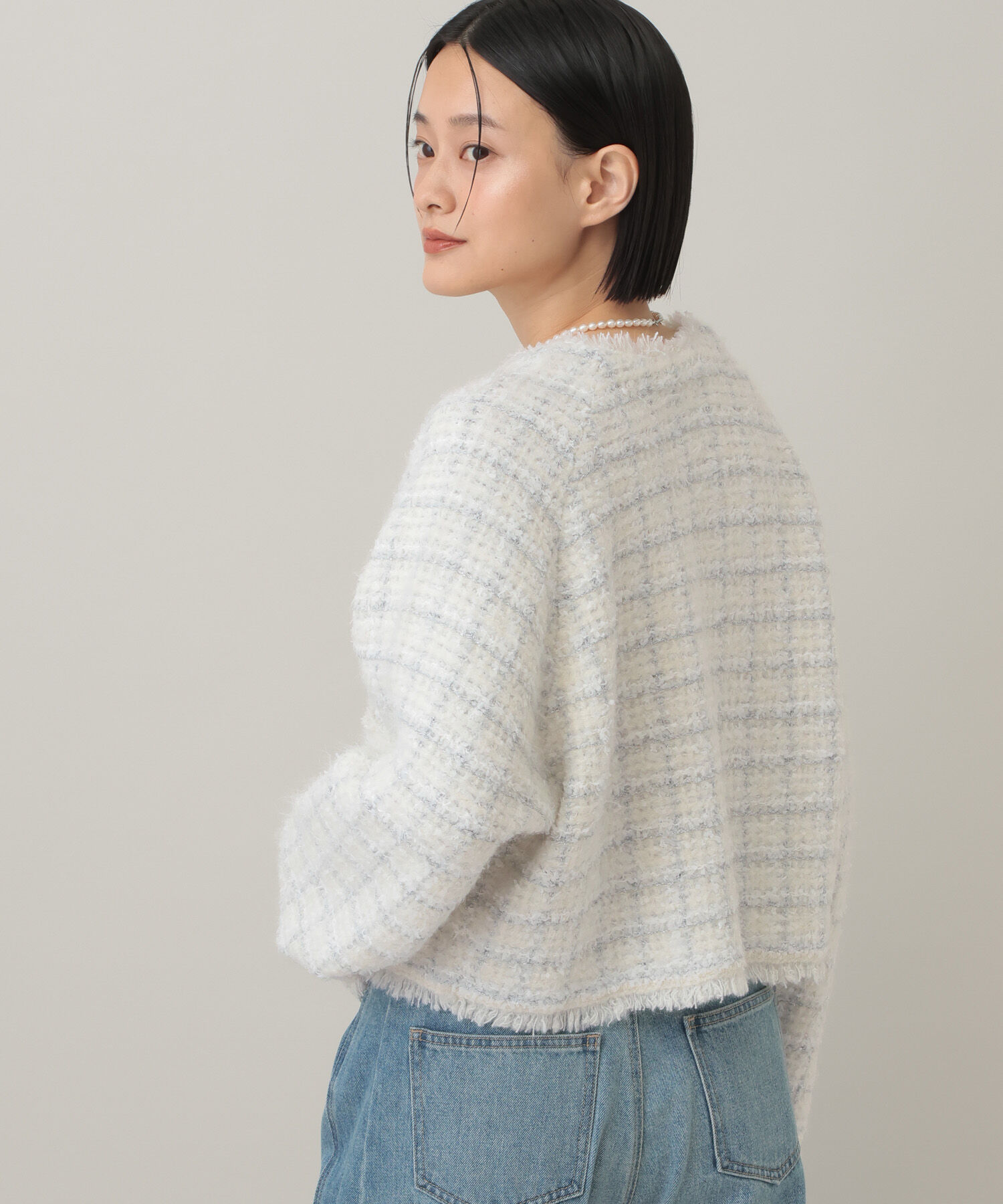  「【セットアップ対応】ツィードニットZIPカーディガン」|カーディガン|