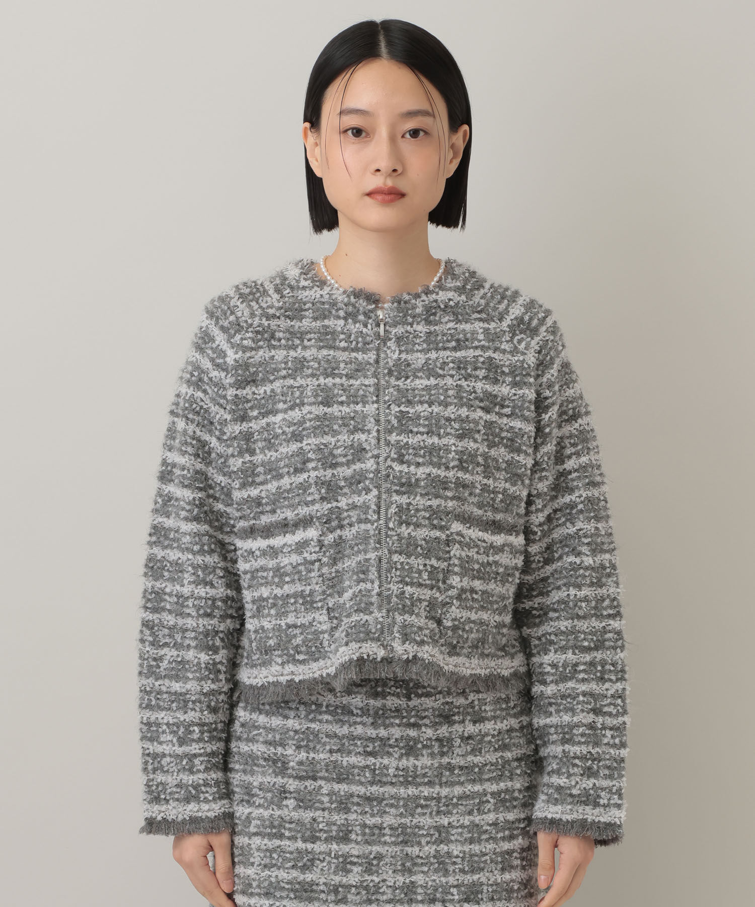  「【セットアップ対応】ツィードニットZIPカーディガン」|カーディガン|