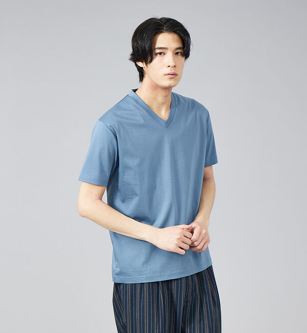 ABAHOUSE「コンパクト シルケット スムース Vネック Tシャツ」|Tシャツ・カットソー|ブルーグレー