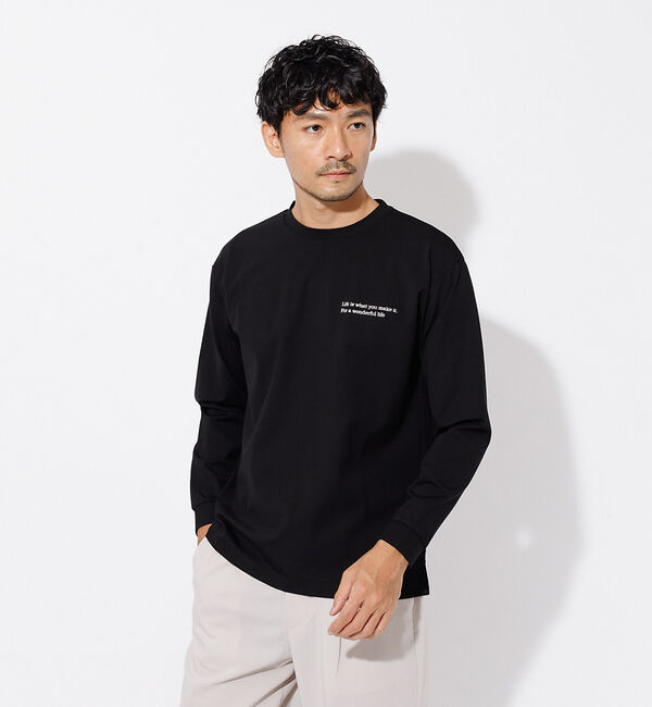 ABAHOUSE「ポンチ 刺繍 ロング Tシャツ」|Tシャツ・カットソー|ブラック