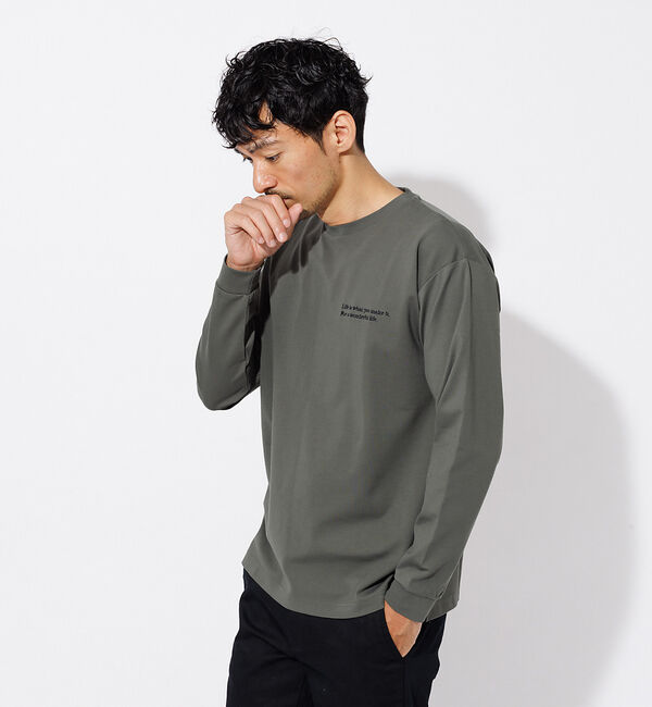 ABAHOUSE「ポンチ 刺繍 ロング Tシャツ」|Tシャツ・カットソー|カーキ