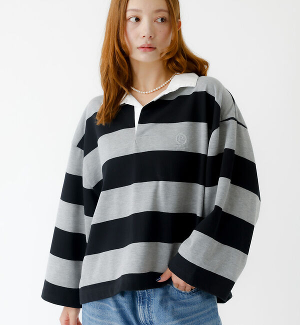 Rouge vif「【PARROTT CANVAS/パロットキャンバス】クロップド ワイド ラガーシ」|Tシャツ・カットソー|ブラック