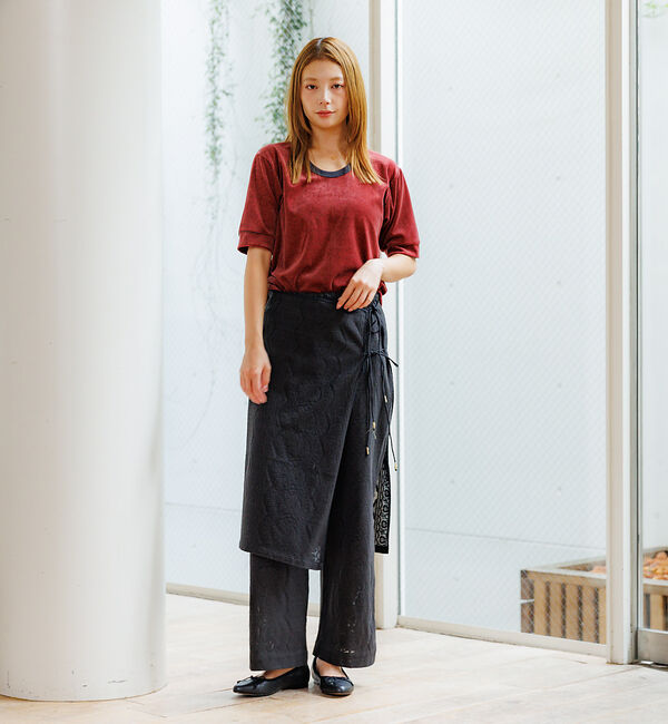 Rouge vif「【Le Melange/ル・メランジュ】ベロアボーダーTシャツ/#8541007」|Tシャツ・カットソー|