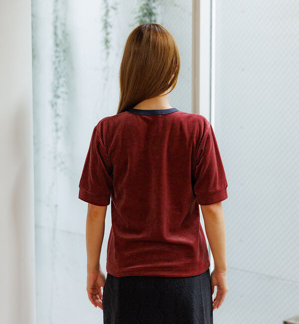 Rouge vif「【Le Melange/ル・メランジュ】ベロアボーダーTシャツ/#8541007」|Tシャツ・カットソー|