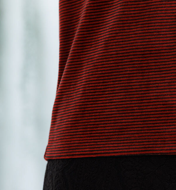 Rouge vif「【Le Melange/ル・メランジュ】ベロアボーダーTシャツ/#8541007」|Tシャツ・カットソー|
