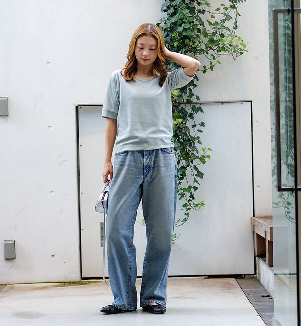 Rouge vif「【Le Melange/ル・メランジュ】ベロアボーダーTシャツ/#8541007」|Tシャツ・カットソー|