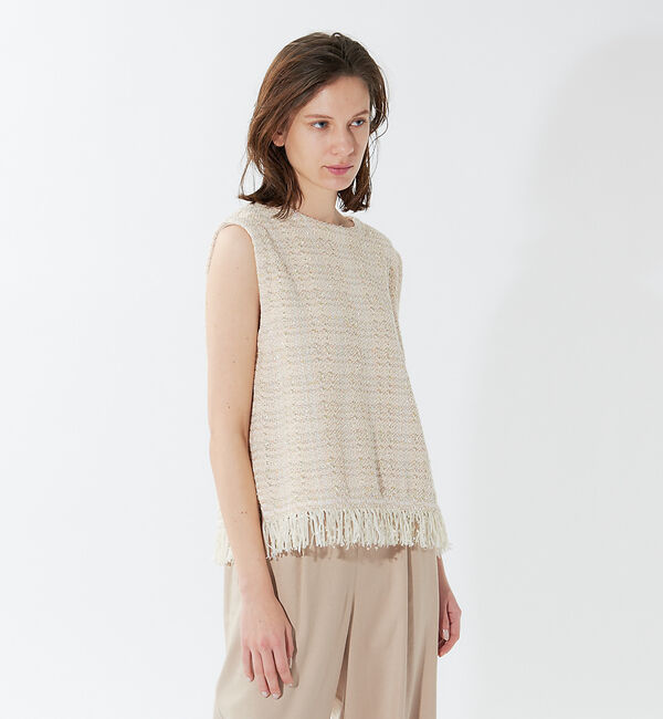 qualite「ストライプフリンジニット」|ニット・セーター|ピンクベージュ