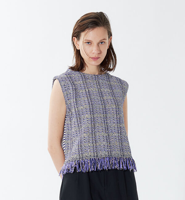 qualite「ストライプフリンジニット」|ニット・セーター|