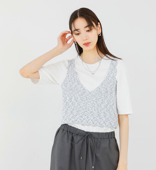 qualite「カスリヤーン畦ニットキャミソール」|キャミソール|ライトグレー