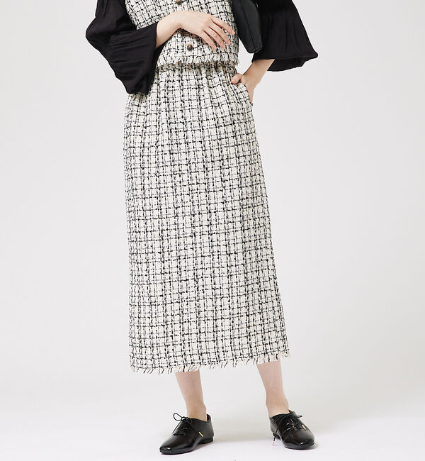 abahouse mavie「【セットアップ対応】ツィードタイトスカート」|スカート|グレー