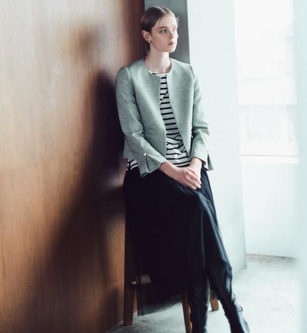 TIARA「パールアクセントツイードジャケット」|ノーカラージャケット|