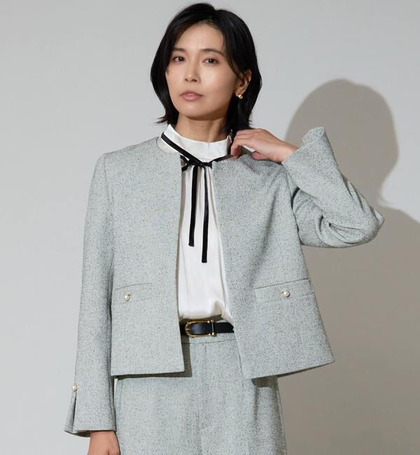 TIARA「パールアクセントツイードジャケット」|ノーカラージャケット|
