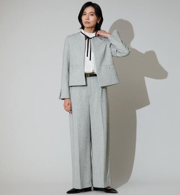 TIARA「パールアクセントツイードジャケット」|ノーカラージャケット|