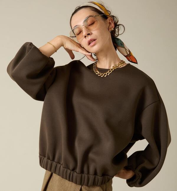 Liesse「オーバーシルエットギャザートップス」|Tシャツ・カットソー|カーキブラウン