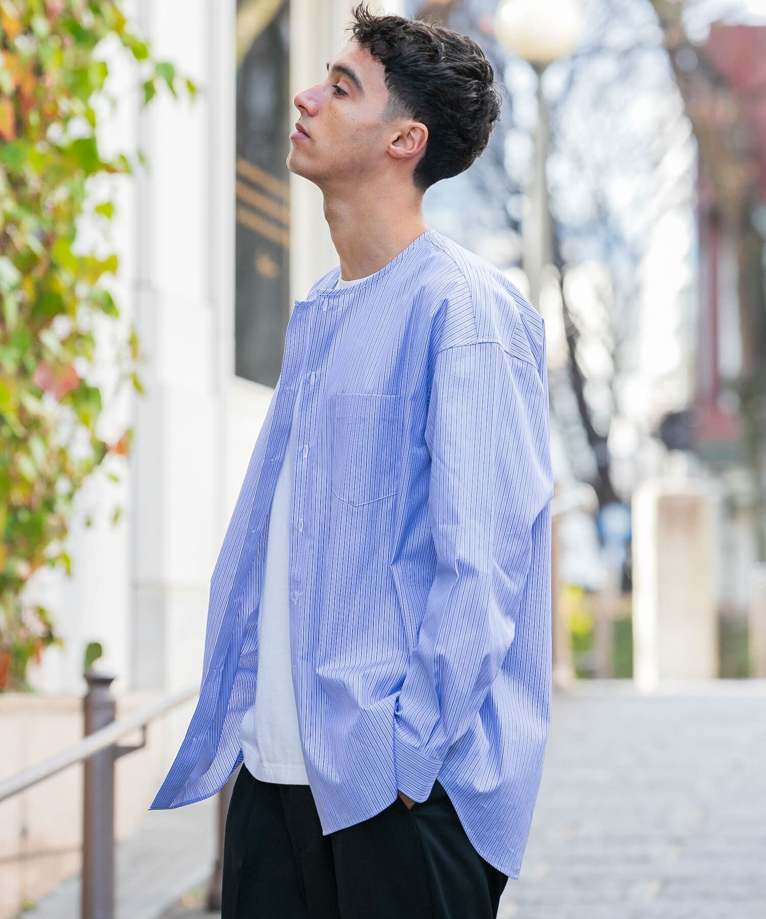 URBAN RESEARCH「new basic THOMAS MASON NOCOLLAR SHIRTS」|シャツ・ブラウス|ストライプ