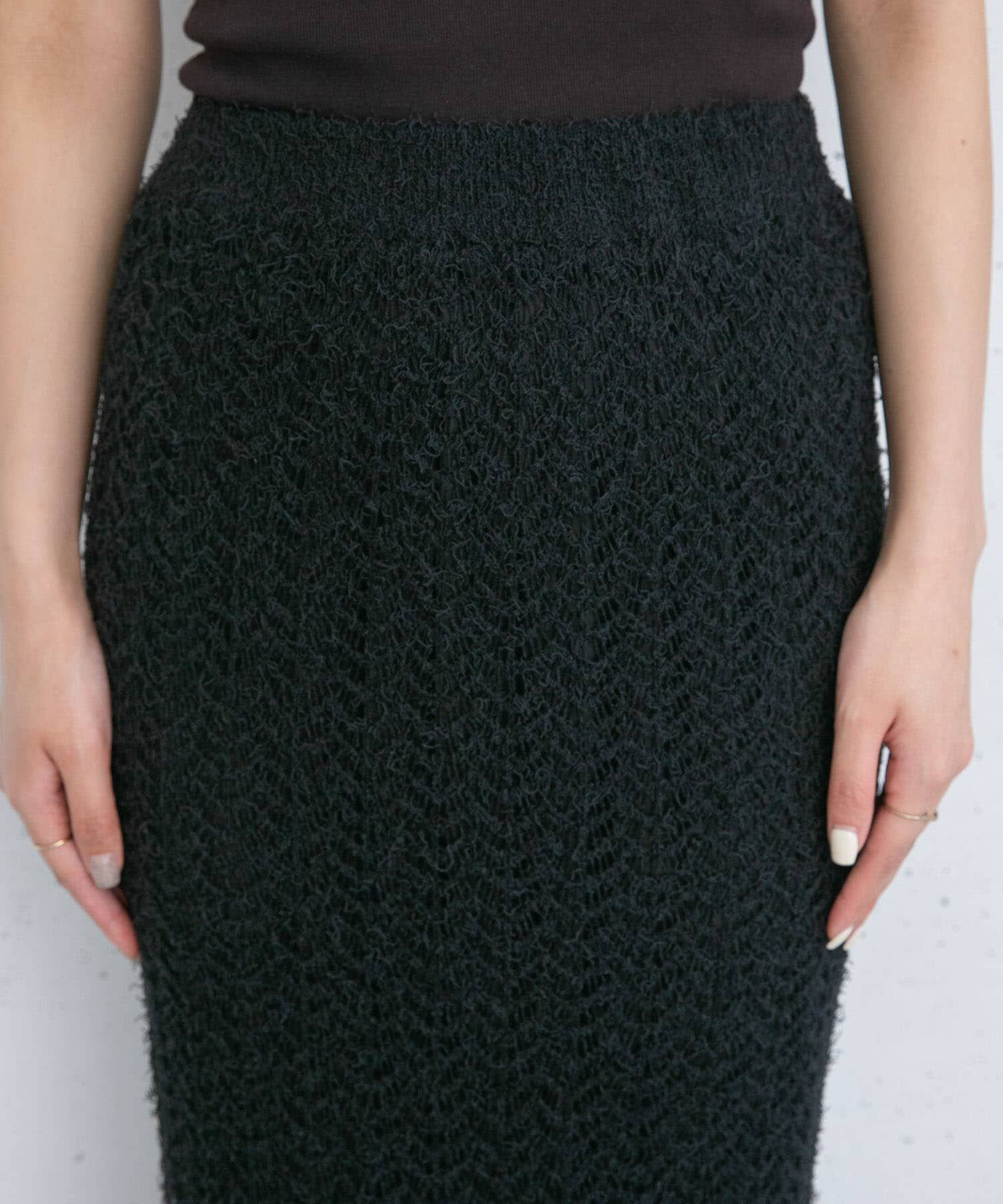  「フリンジ透かし編みニットスカート」|スカート|