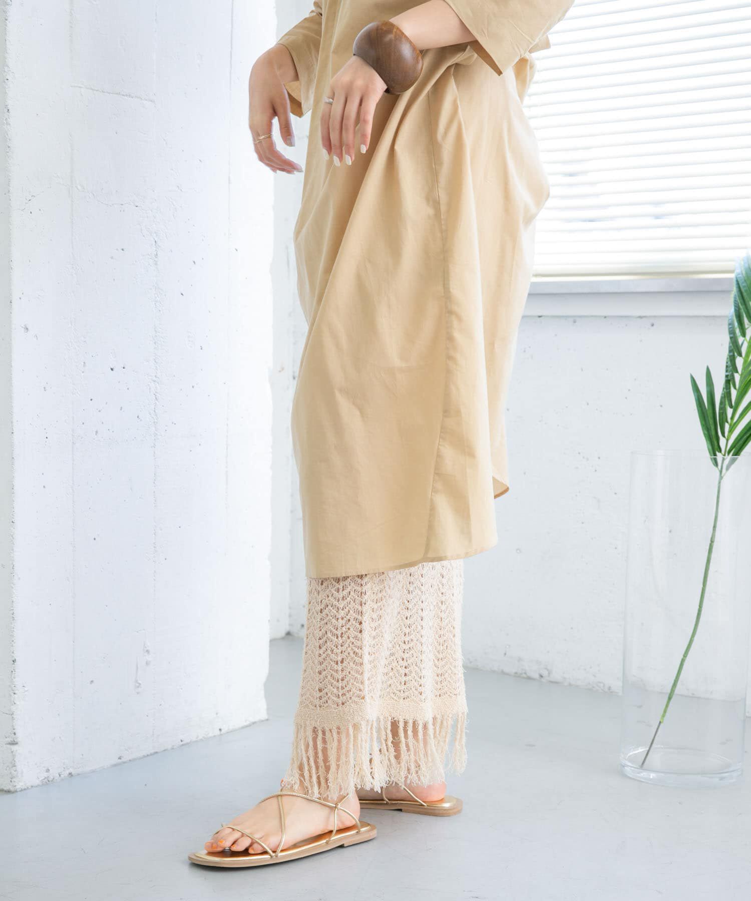  「フリンジ透かし編みニットスカート」|スカート|