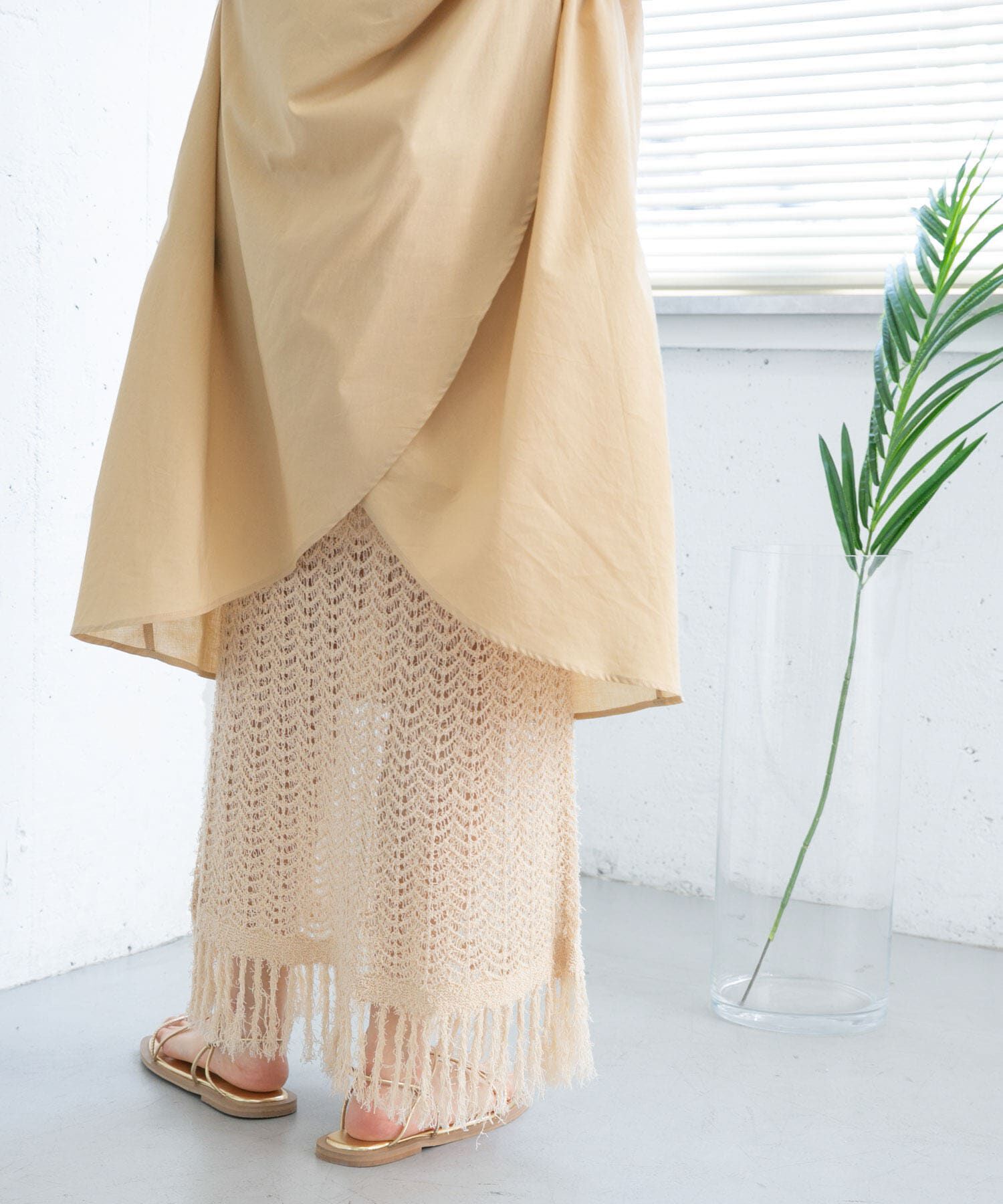  「フリンジ透かし編みニットスカート」|スカート|