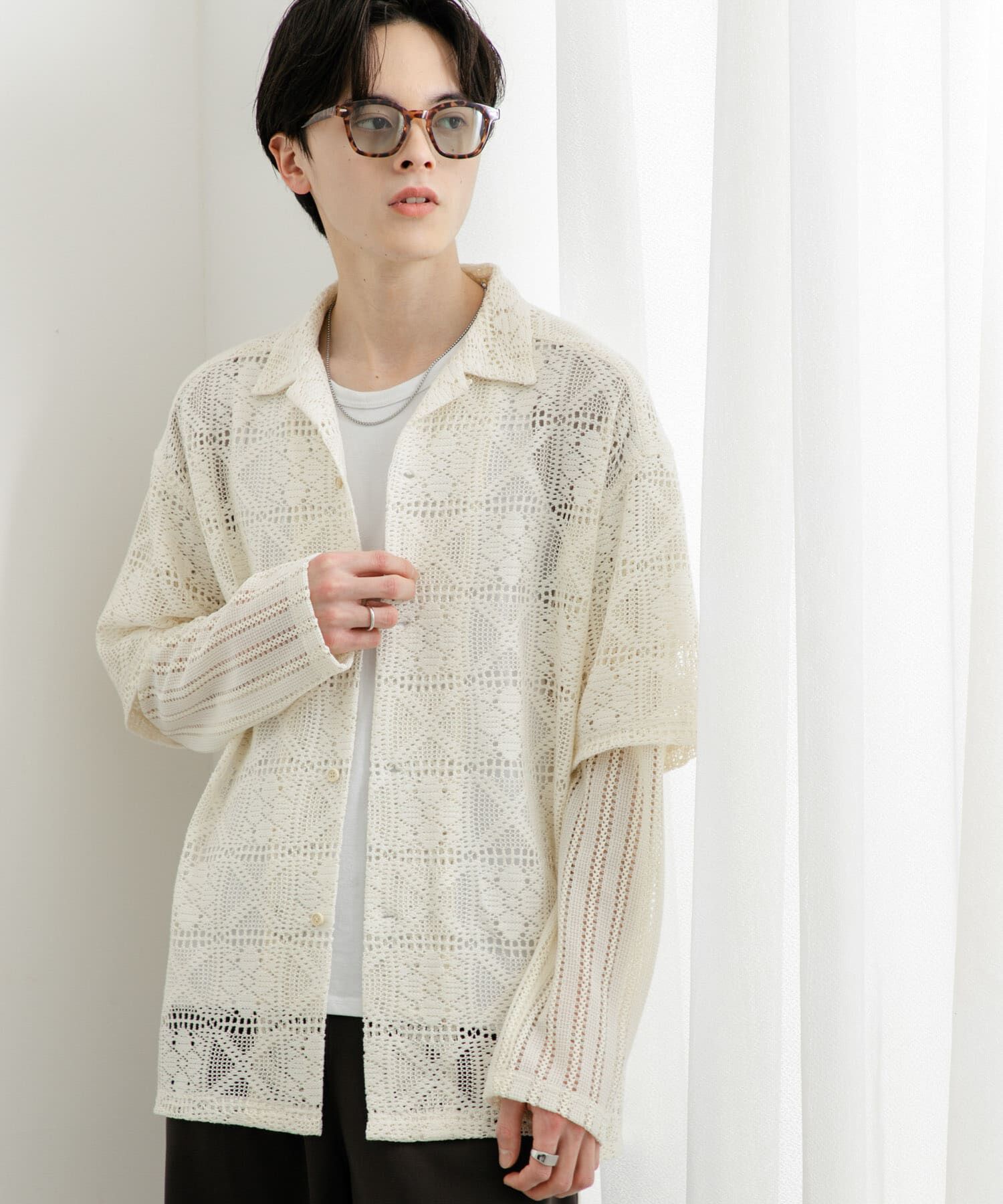 SENSE OF PLACE by URBAN RESEARCH「レースフェイクレイヤードロングスリーブシャツ」|シャツ・ブラウス|アイボリー