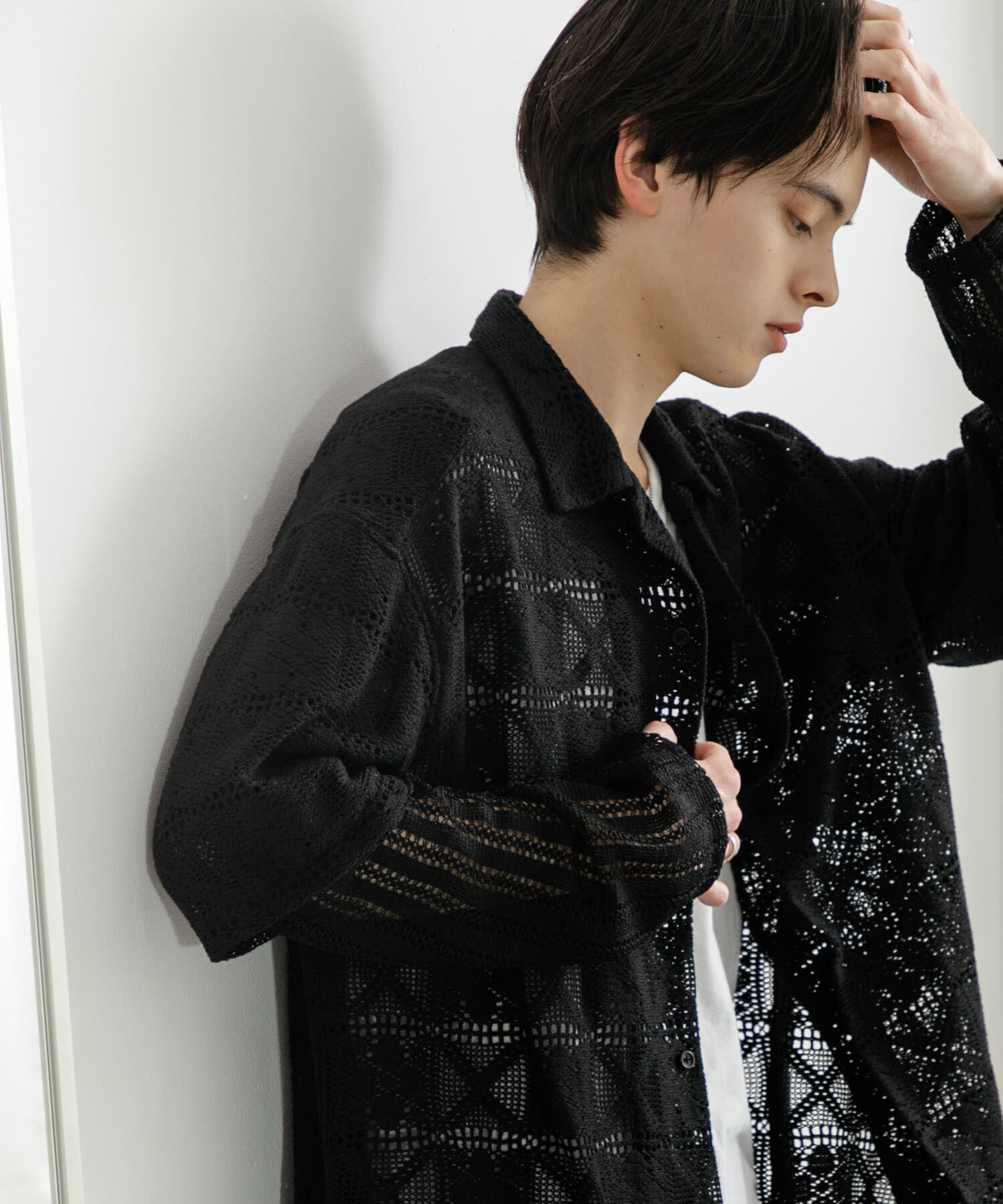 SENSE OF PLACE by URBAN RESEARCH「レースフェイクレイヤードロングスリーブシャツ」|シャツ・ブラウス|ブラック