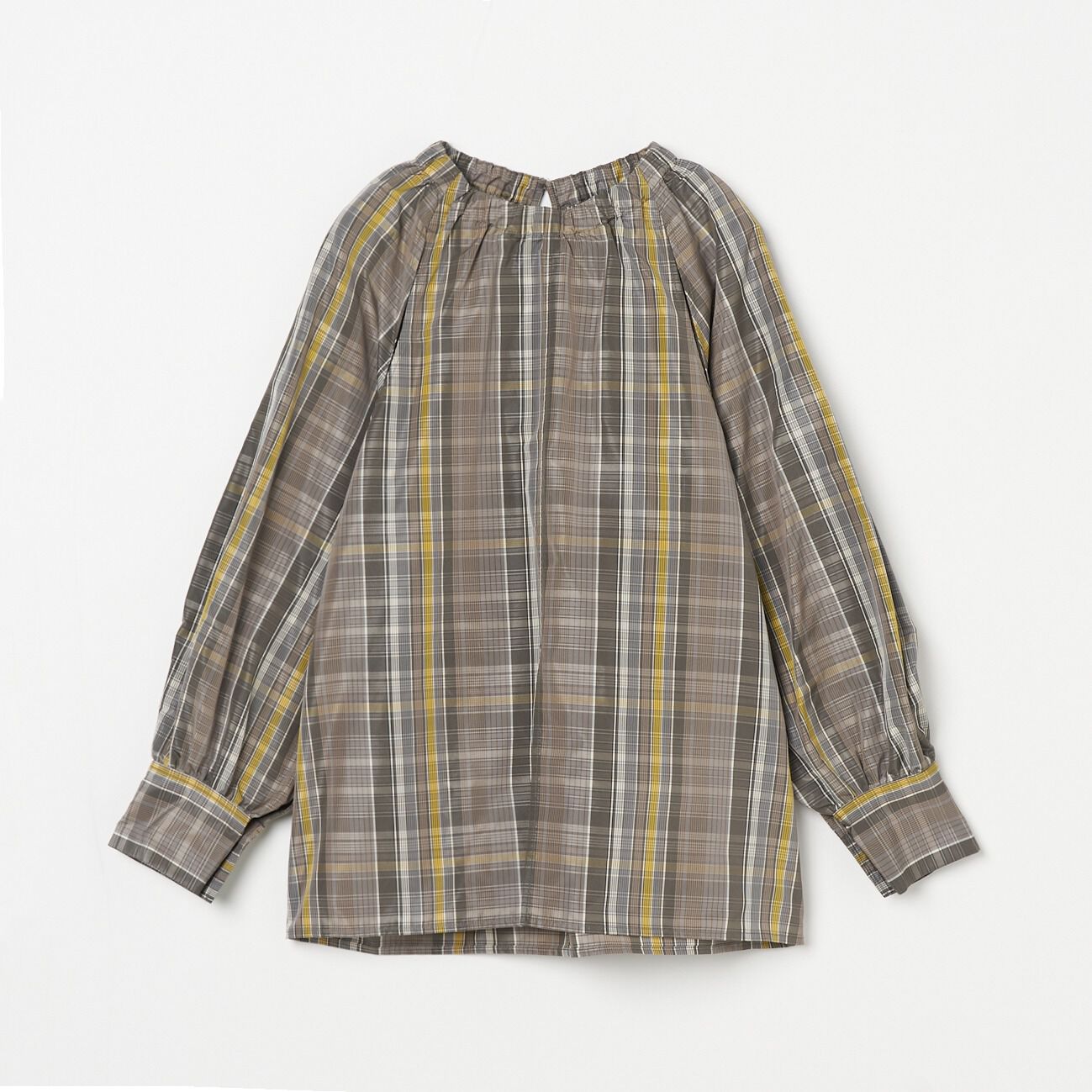 HELIOPOLE「HELIOPOLE CHANBRAY TAFFETA GATHER BLOUSE」|シャツ・ブラウス|ミディアムグレー