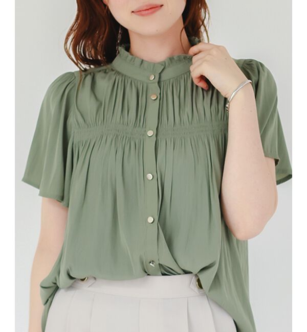  「パウダーサテンシャーリングフレンチブラウス」|シャツ・ブラウス|