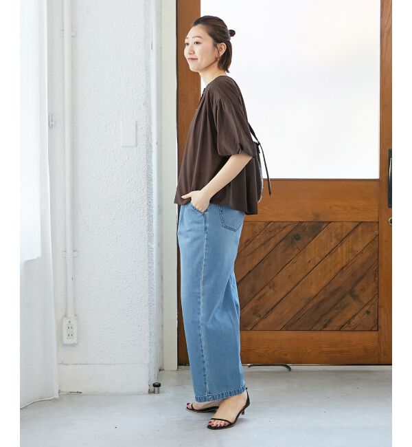  「《手洗い可能》サテンノーカラーバルーンブラウス」|シャツ・ブラウス|