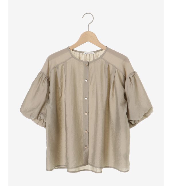  「《手洗い可能》サテンノーカラーバルーンブラウス」|シャツ・ブラウス|