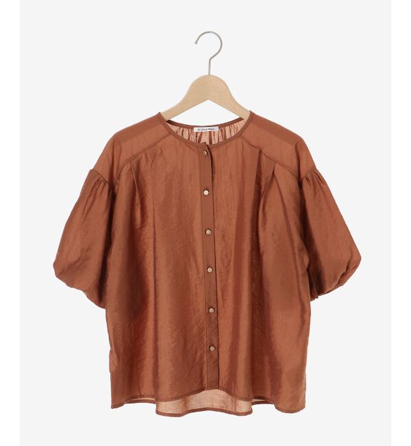  「《手洗い可能》サテンノーカラーバルーンブラウス」|シャツ・ブラウス|