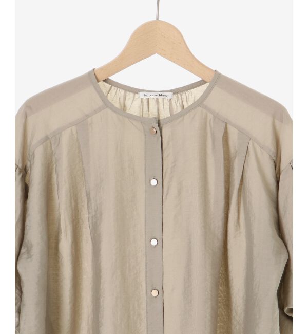  「《手洗い可能》サテンノーカラーバルーンブラウス」|シャツ・ブラウス|