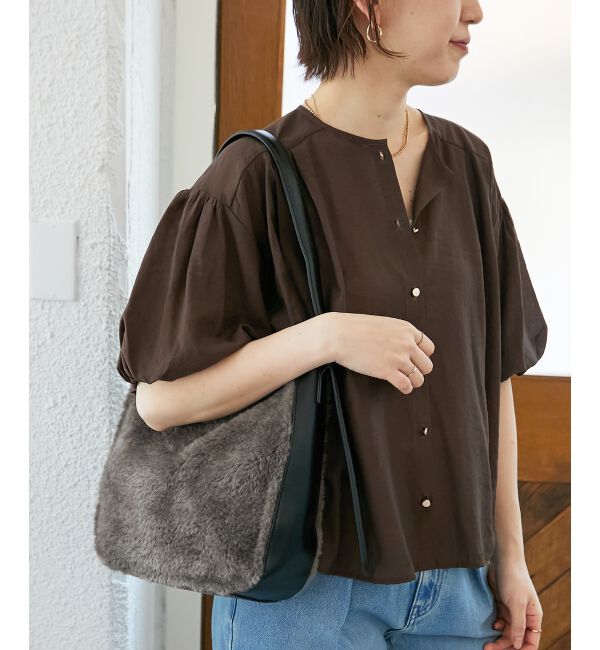  「《手洗い可能》サテンノーカラーバルーンブラウス」|シャツ・ブラウス|