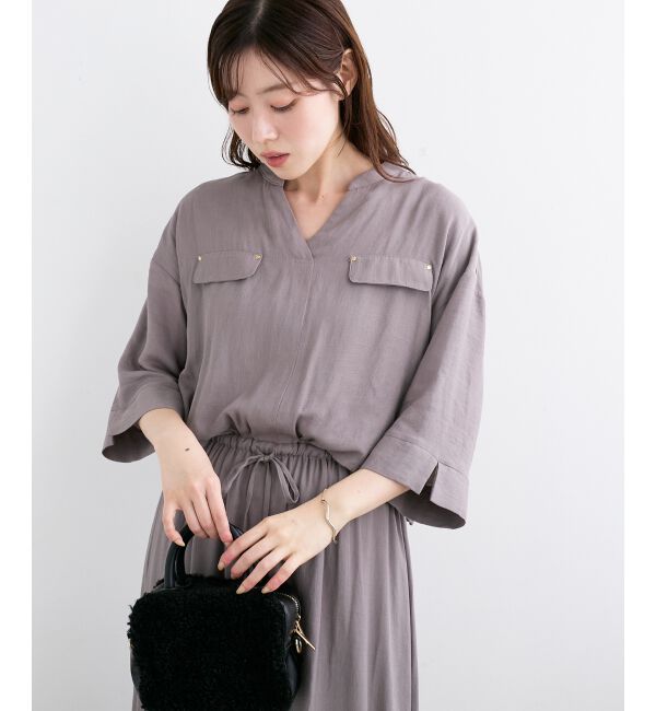  「リネンライクハーフスリーブワンピース」|ワンピース|