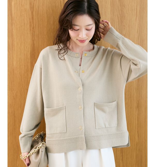  「リングボタンクルーカーディガン」|カーディガン|ベージュ