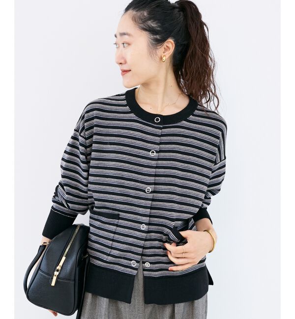  「リングボタンクルーカーディガン」|カーディガン|ブラック柄